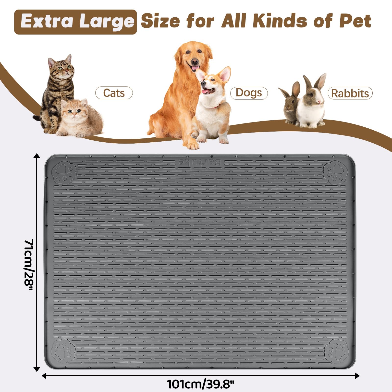 Bartuke cat food mat non-slip surface keeps bowls steady during meals.