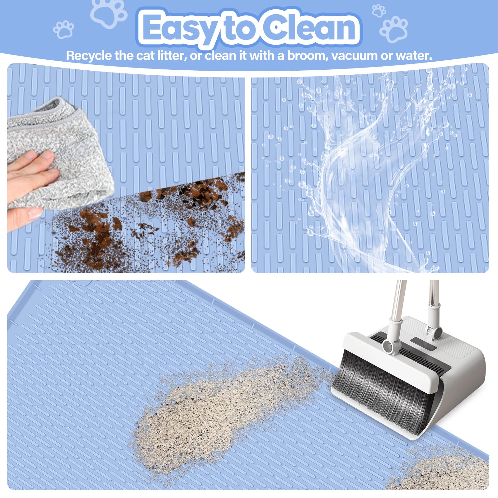 Bartuke cat food mat under bowls catches spills and debris.