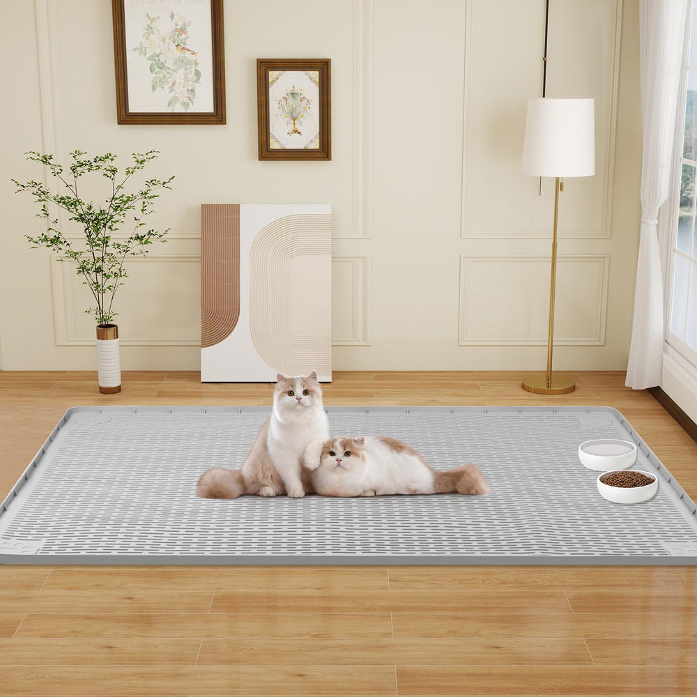 Bartuke mat doubles as litter mat and spill catch for pets.