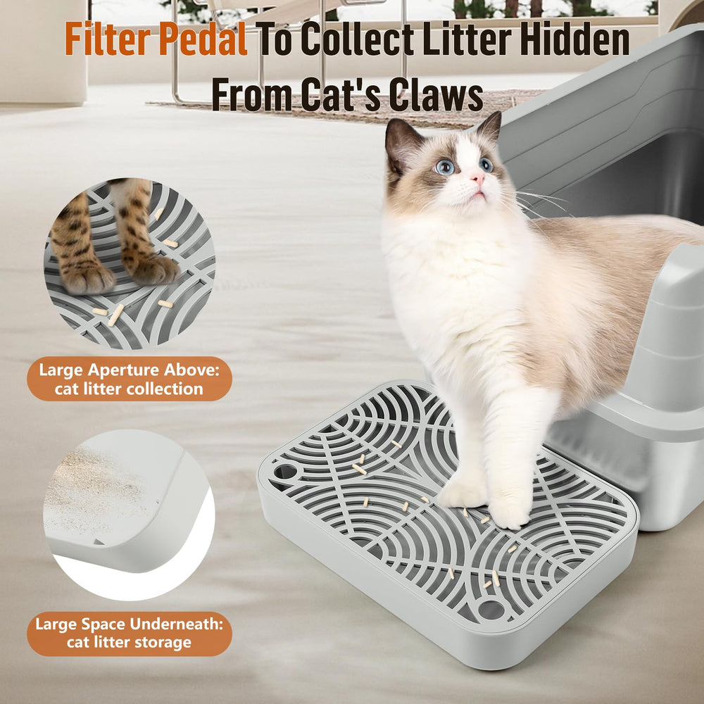 Bartuke cat litter box ramp angle view demonstrates smooth entry for elderly cats.