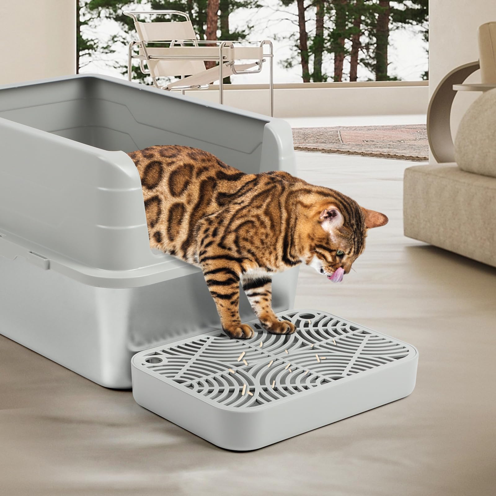 Bartuke cat litter box ramp anti-slip stickers prevent movement during use.