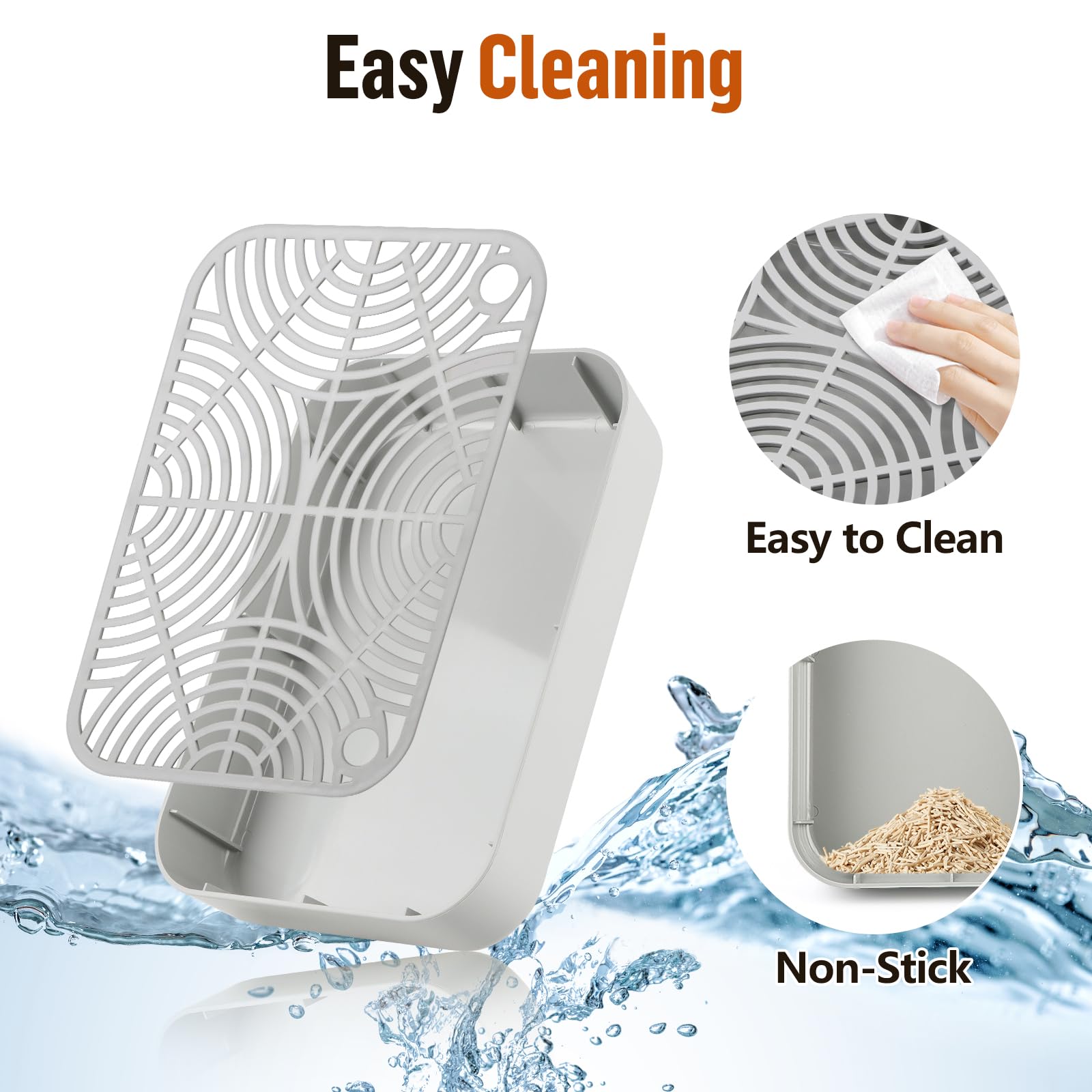 Bartuke cat litter box ramp cleaning feature shows accessible interior for quick maintenance.