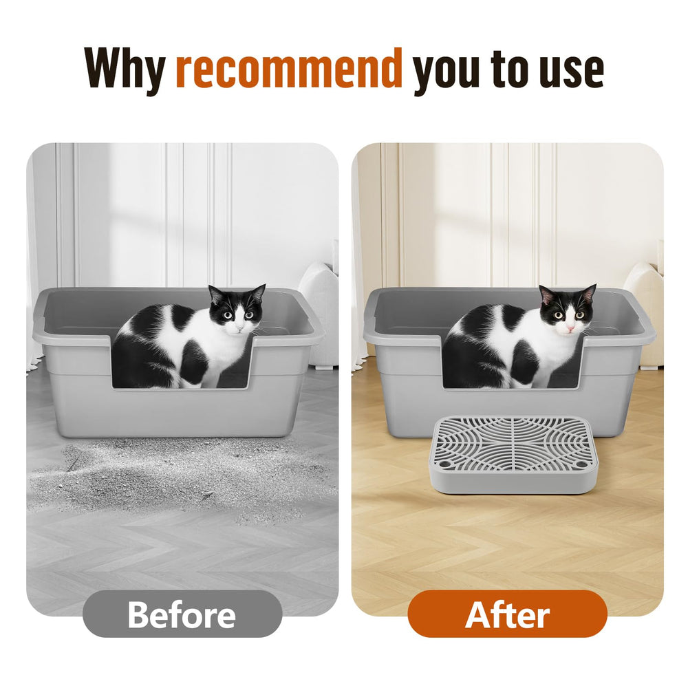 Bartuke cat litter box ramp with litter collection on paws reduces floor mess.