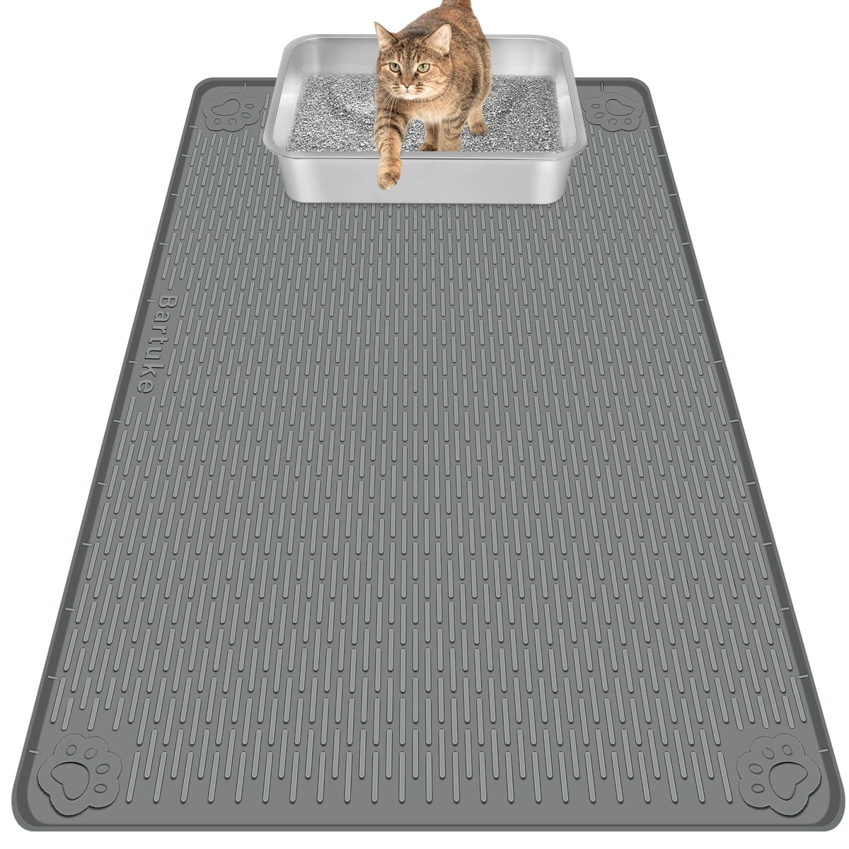 Bartuke cat litter mat 40x28 extralarge dark gray captures scattered litter for tidy floors.