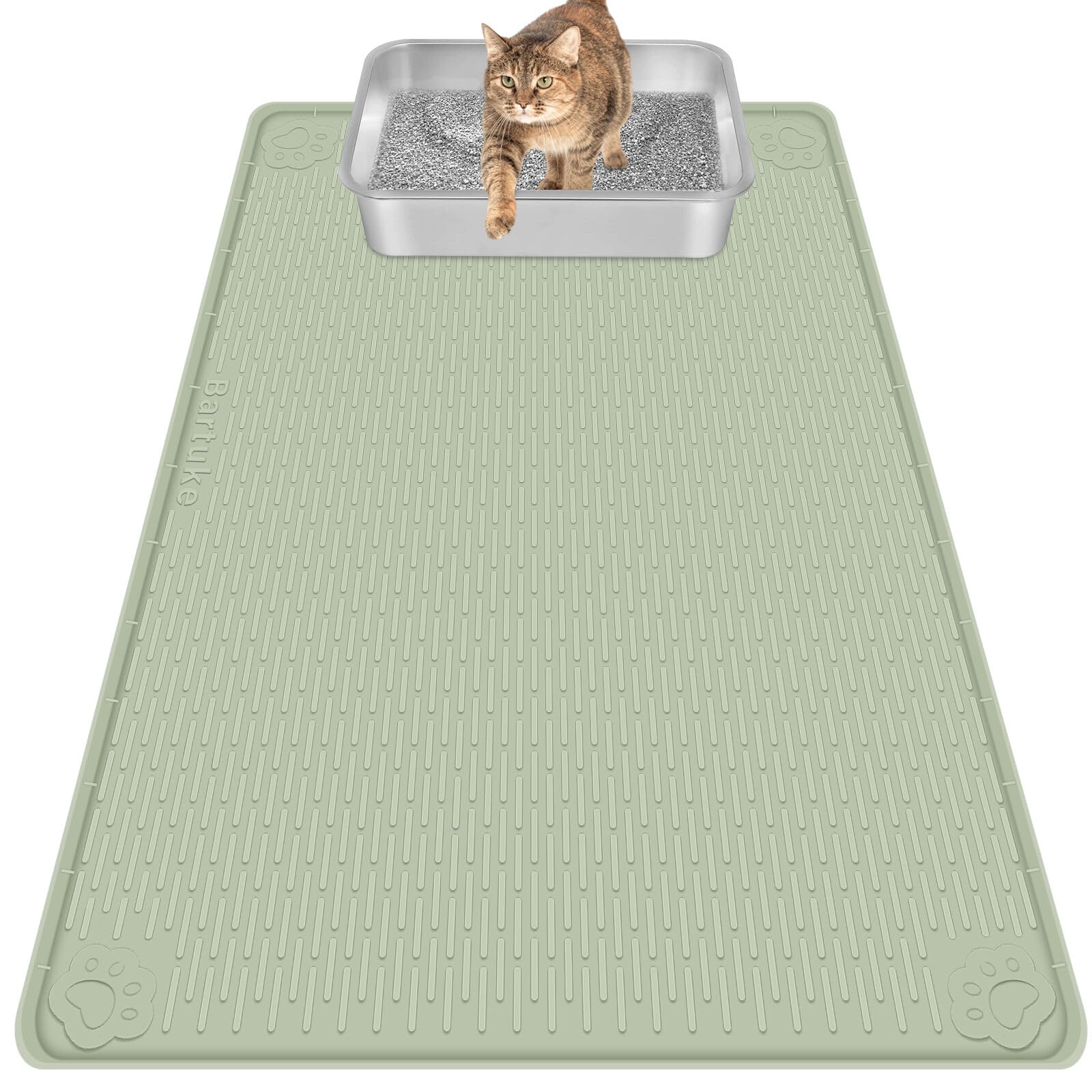 Bartuke Cat Litter Mat 40x28 Green captures spilled litter for cleaner floors.