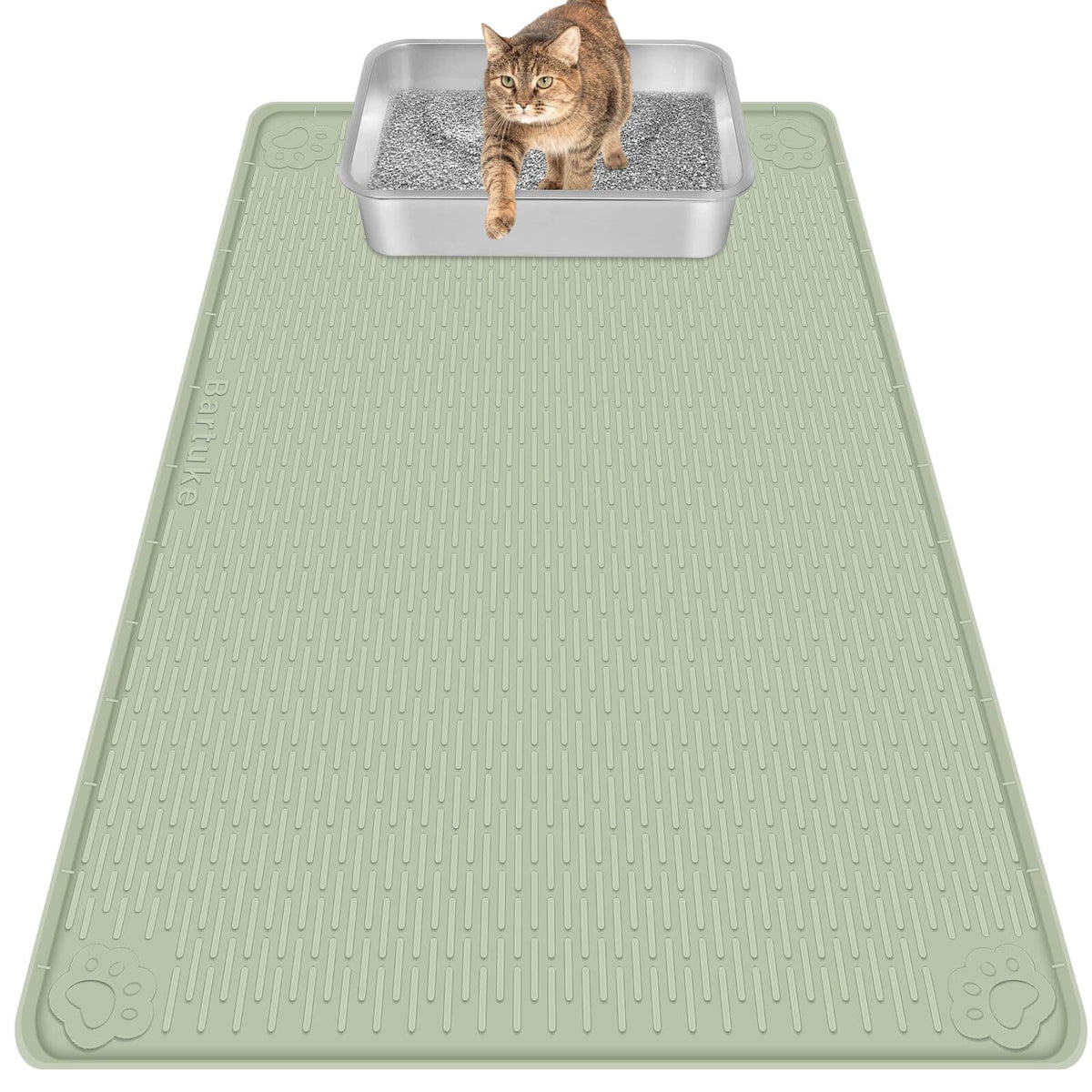 Bartuke Cat Litter Mat 40x28 Green captures spilled litter for cleaner floors.