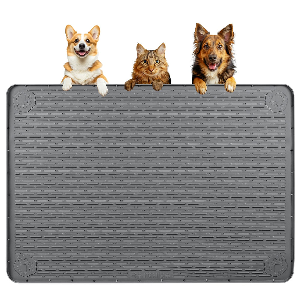 Bartuke dog food mat 40x28 laid flat for large bowls and multiple pets.