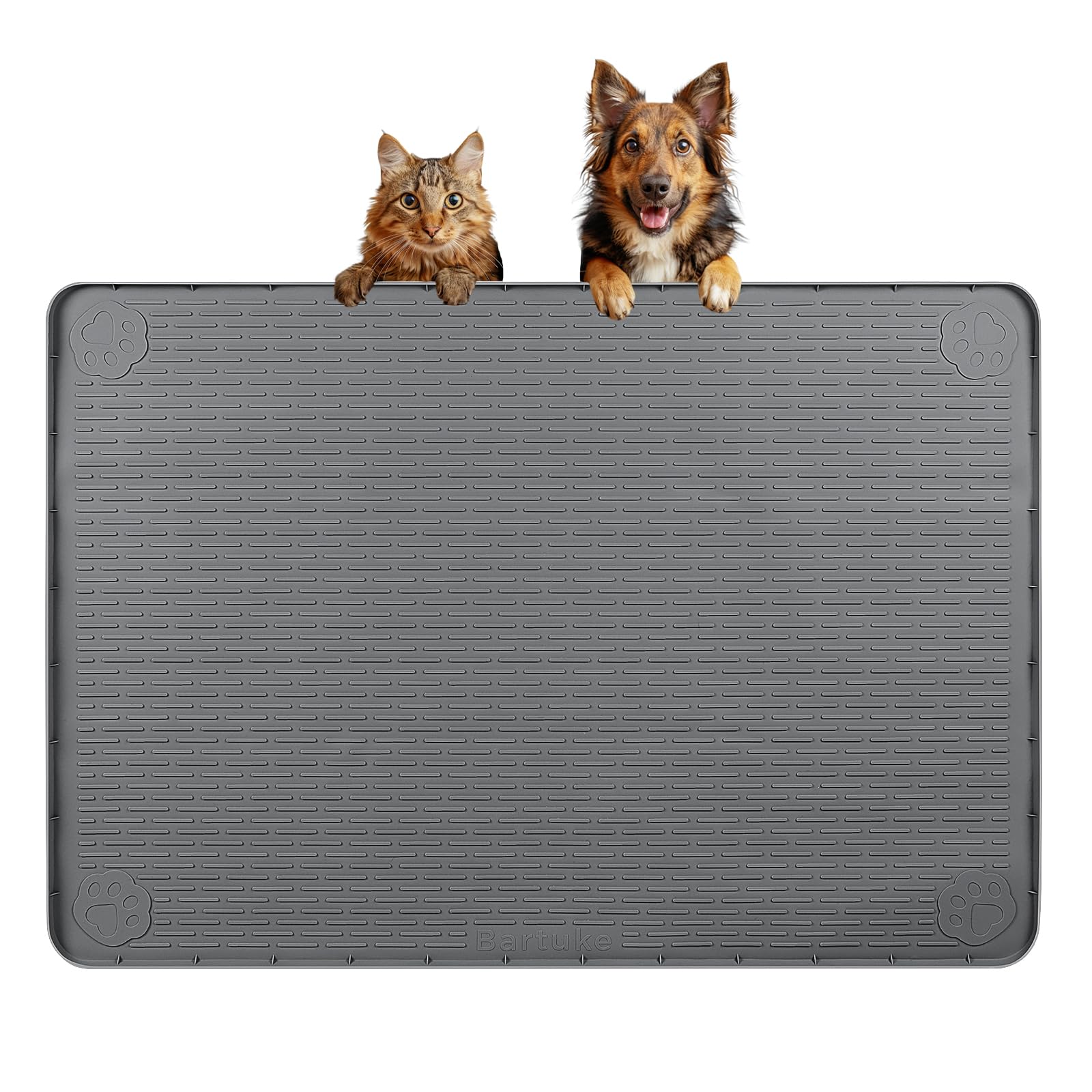 Bartuke extralarge 34x22 dog food mat with raised edge protects floors during meals.