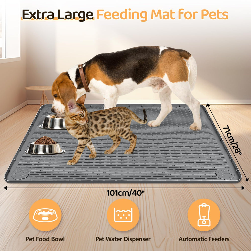 Bartuke dog food mat raised edge captures spills, keeping floors clean.