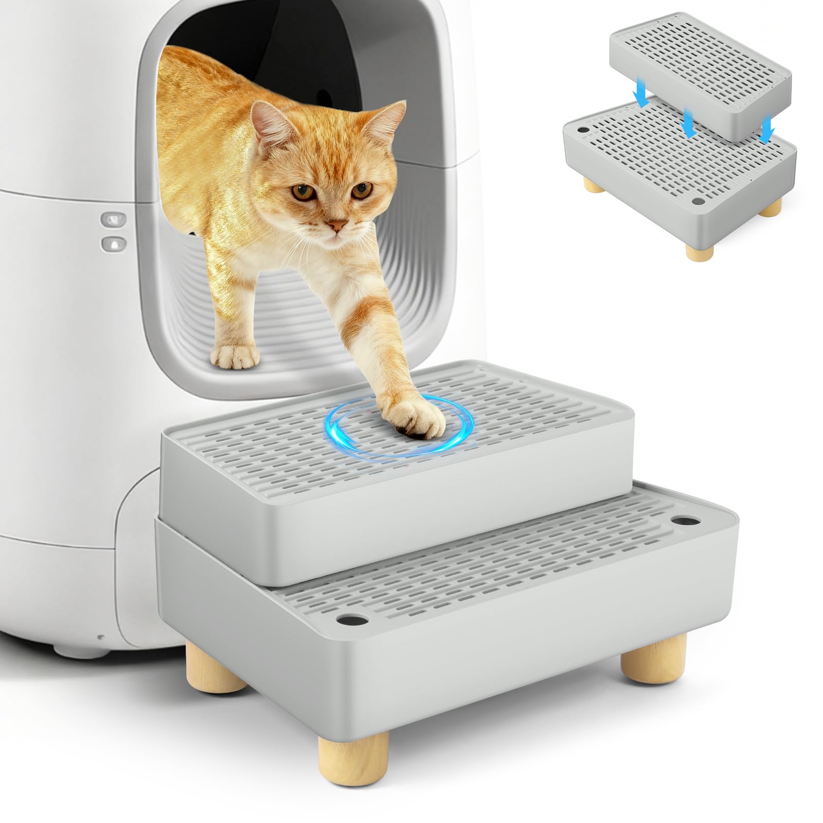 Bartuke Extra Large 2-Steps Cat Litter Box Ramp side view shows accessible height and setup