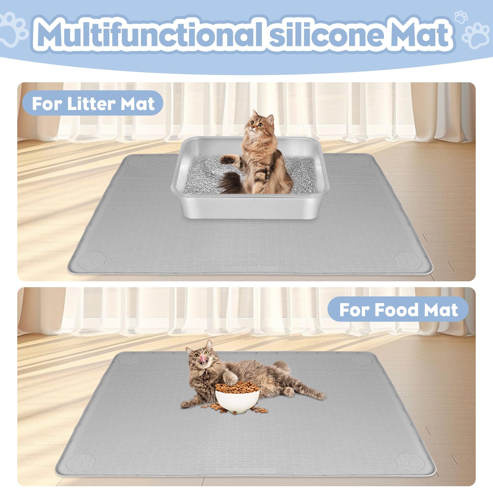 Bartuke large gray mat fits various litter box setups.