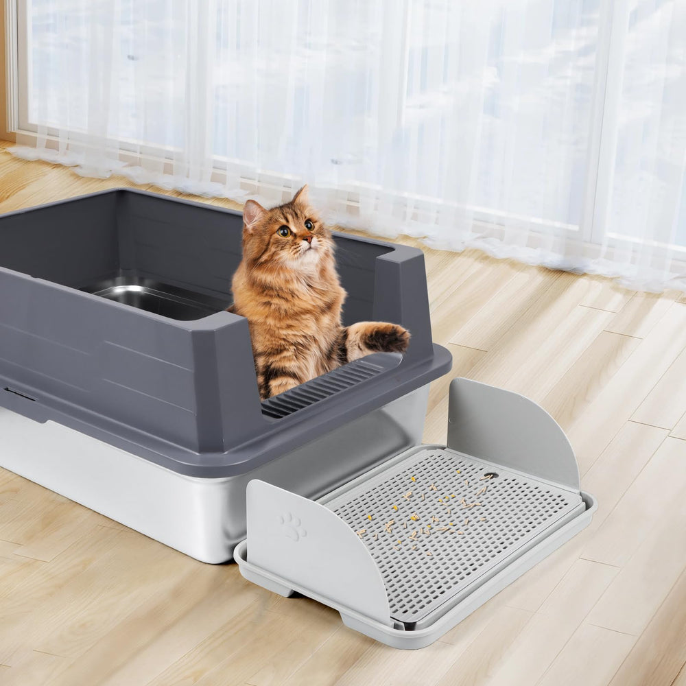 Bartuke light grey cat litter box step ready for daily use