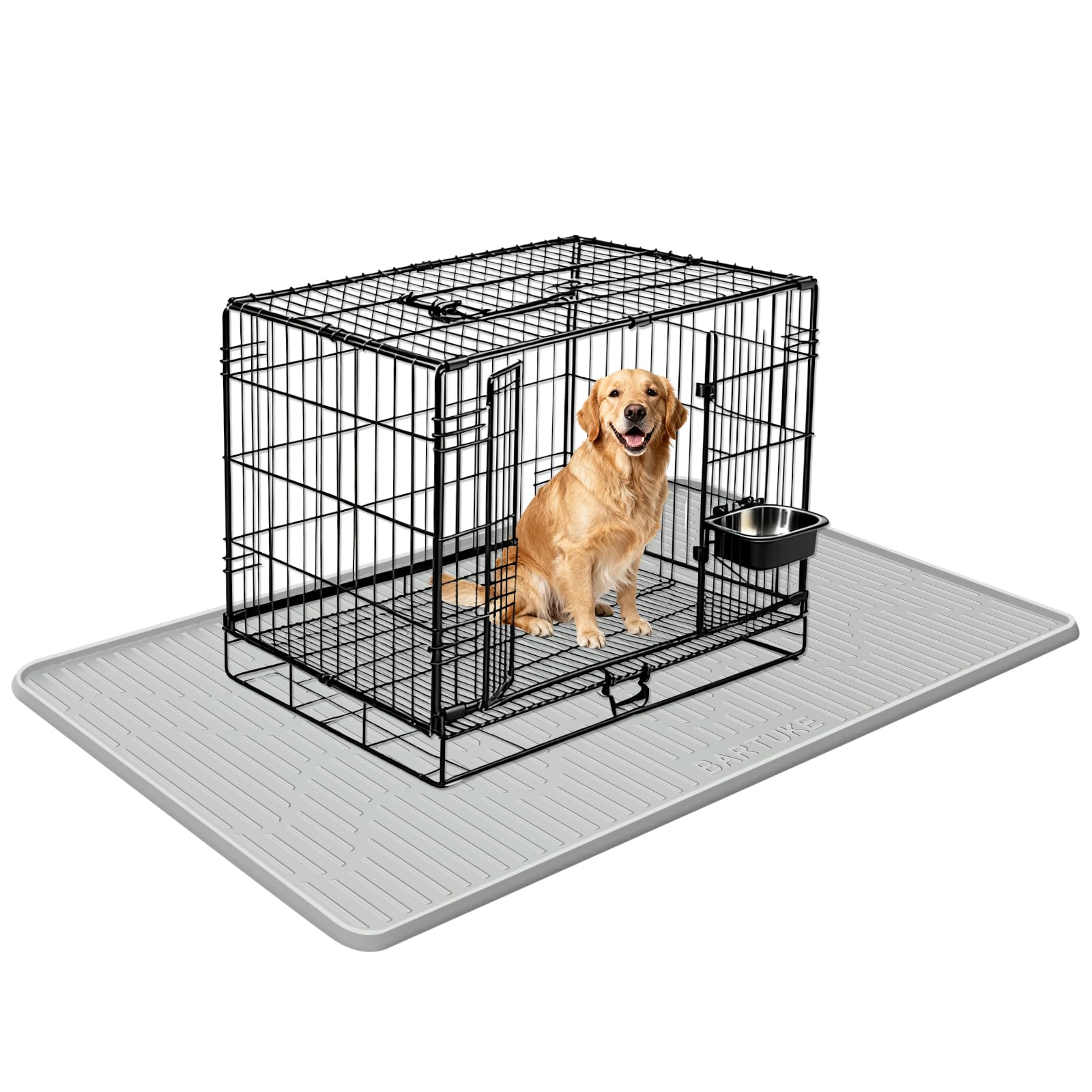 Bartuke silicone dog crate mat folded for travel, showcasing portability.
