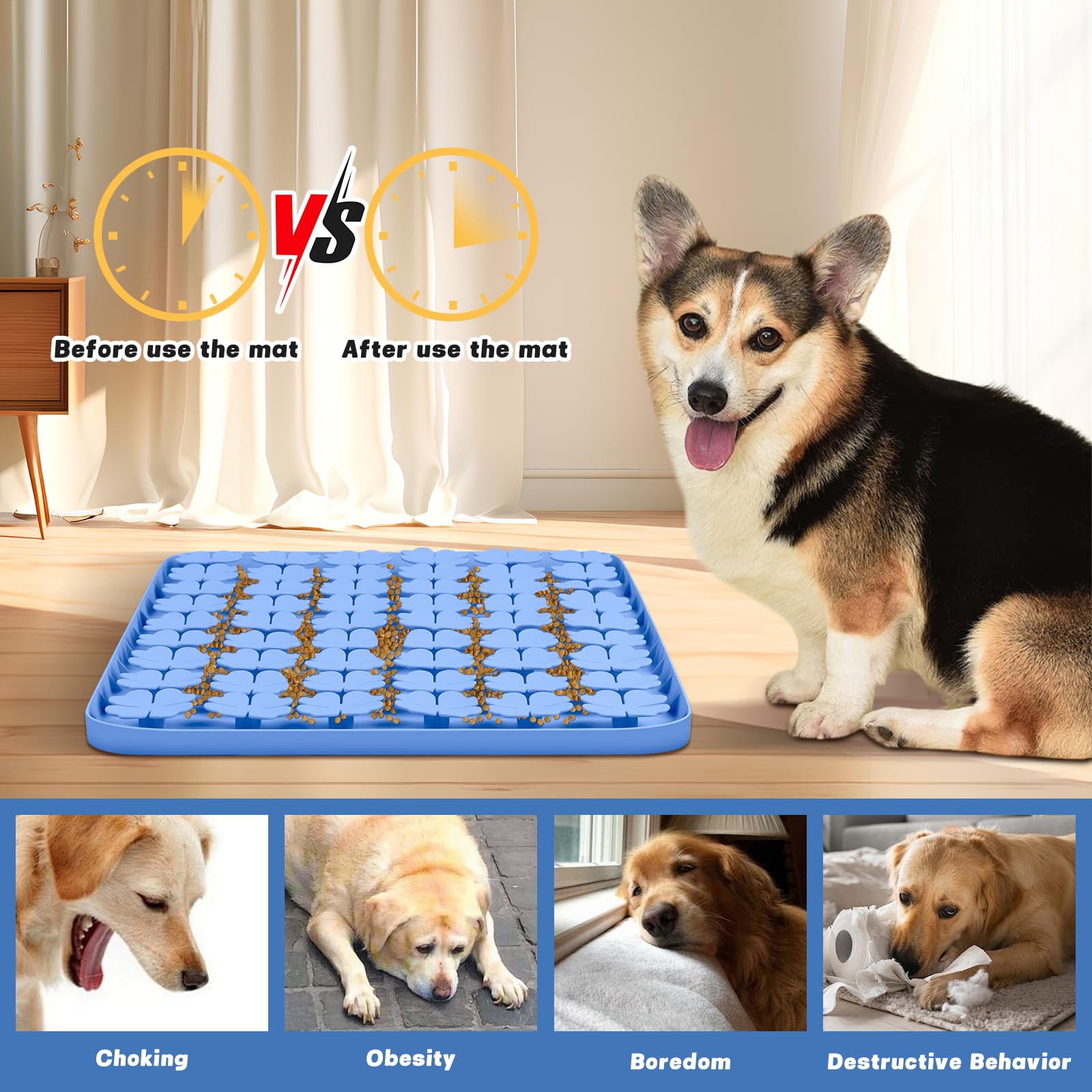 Bartuke slow-feeder-mat with 34 suction cups stays secure on floors.