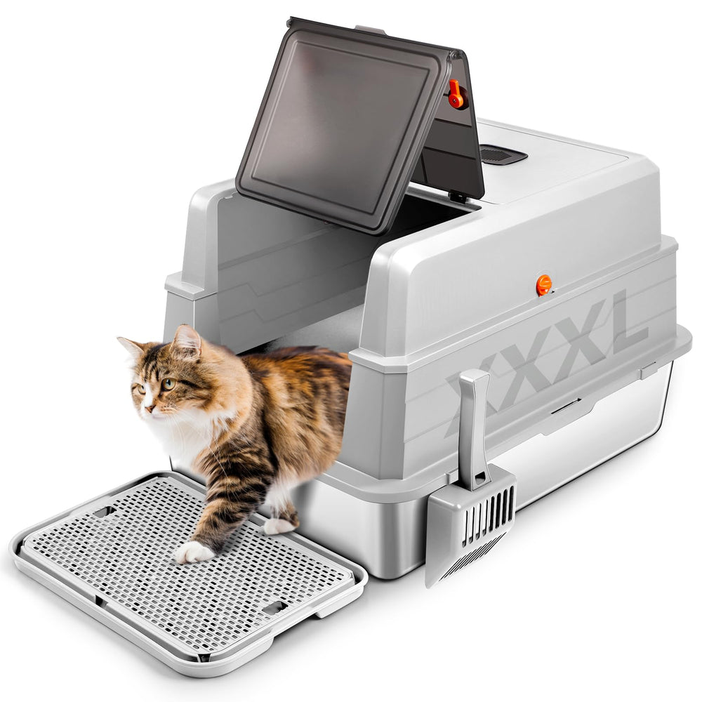 Bartuke XXXL litter box front view highlights spacious interior for big cats.