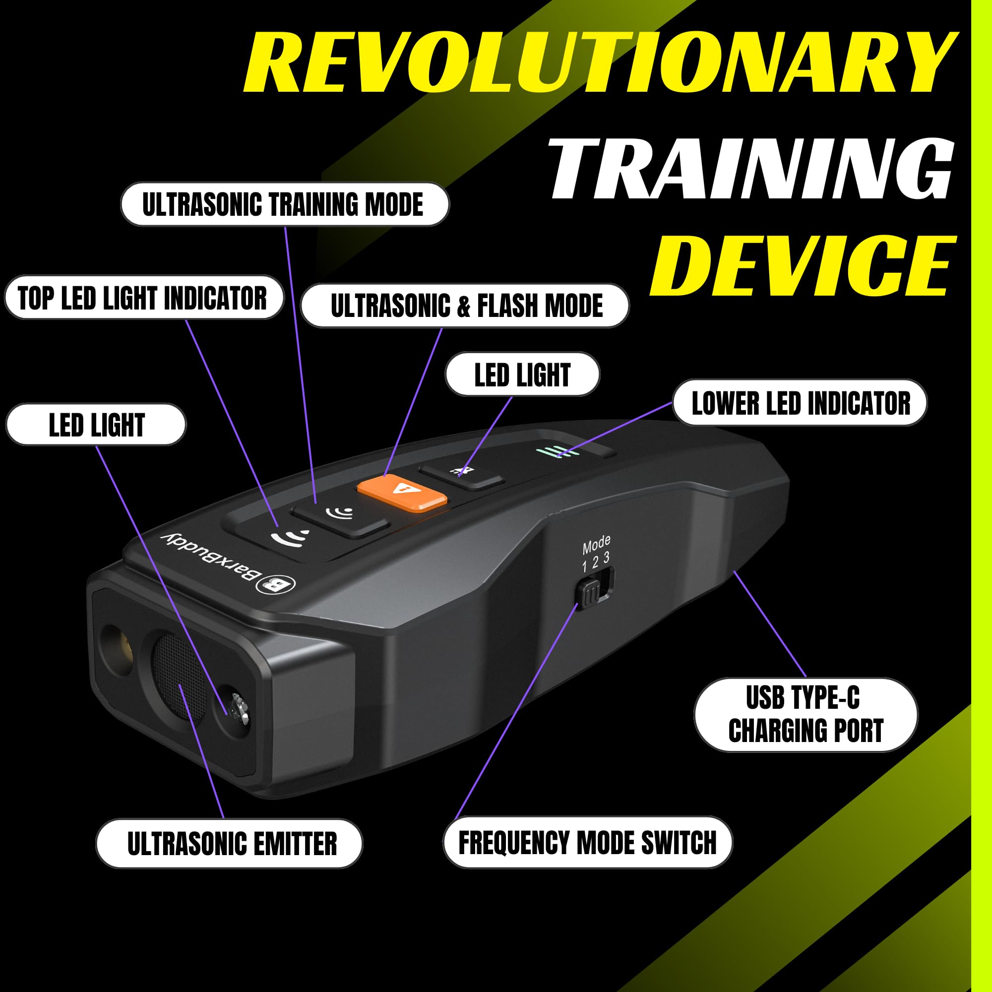 BarxBuddy 2nd Gen training modes emphasize ultrasonic attention capture.