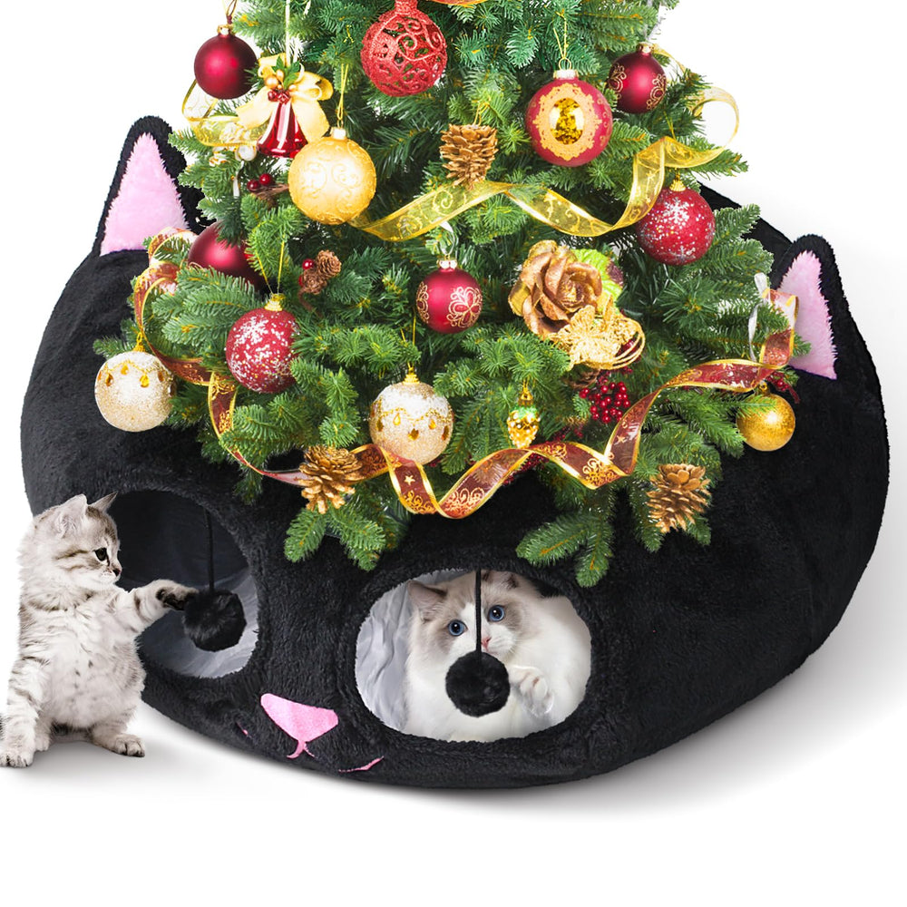 Baseola cat tunnel bed shows 32 inch dimensions for spacious indoor play and rest