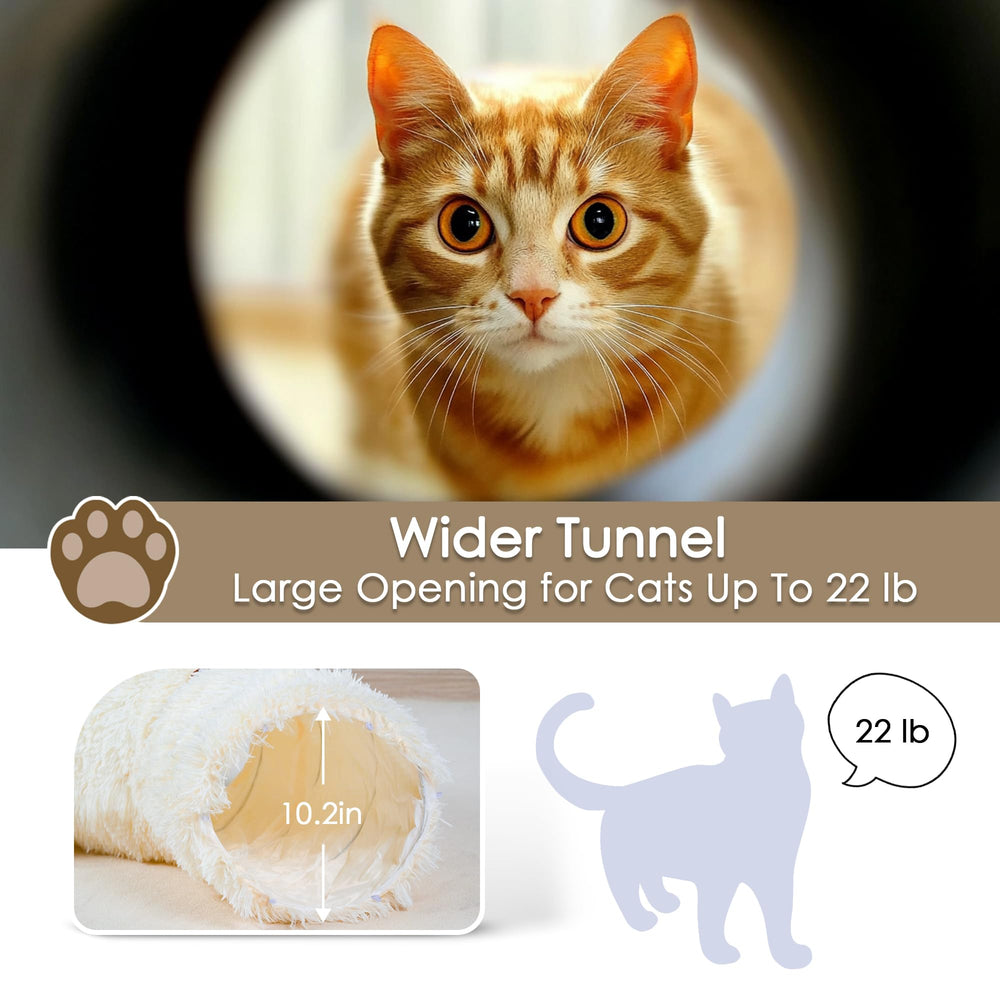 Baseola Cat Tunnel Bed hanging toy at exit offers interactive fun for kittens.