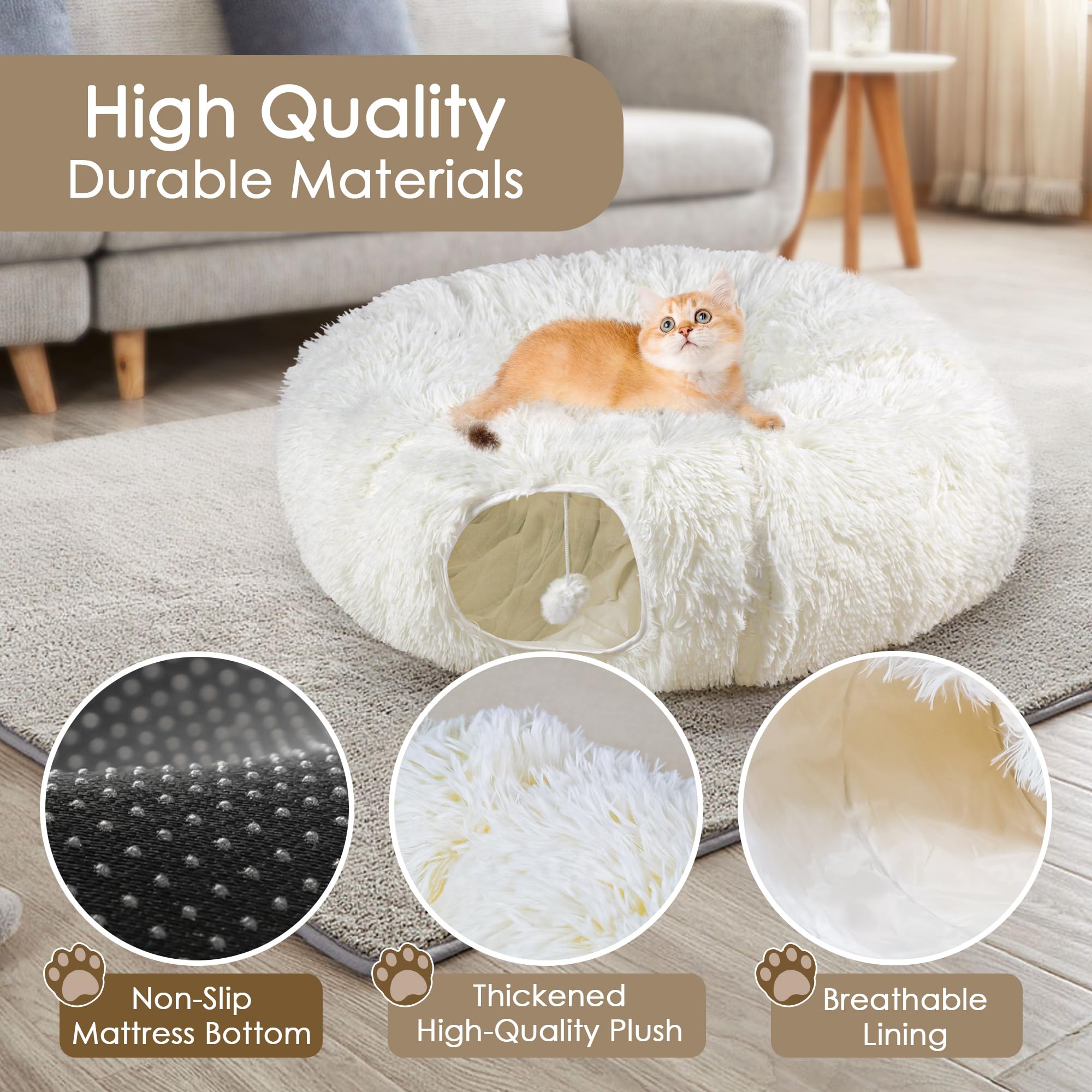 Baseola Cat Tunnel Bed metal frame detail emphasizes stability during play sessions.