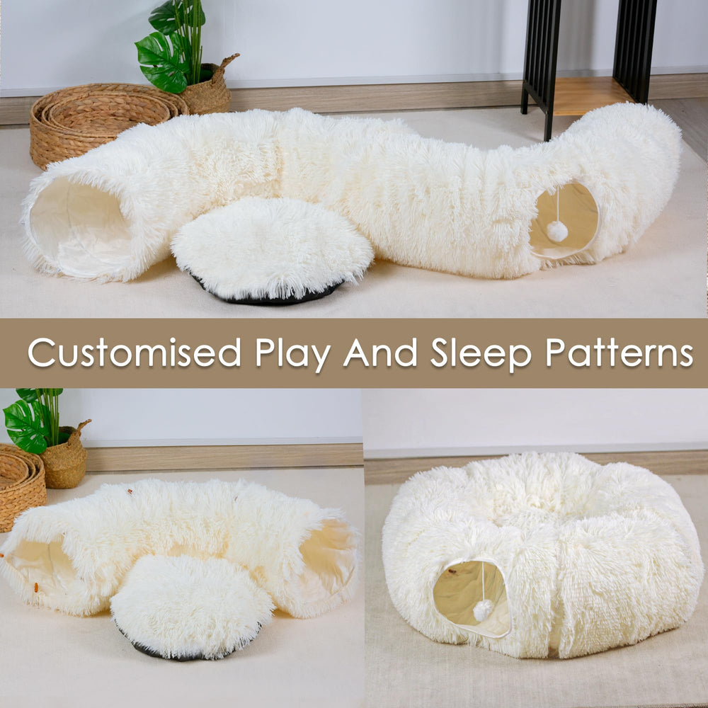 Baseola Cat Tunnel Bed packaging image highlights easy setup and care guidance.