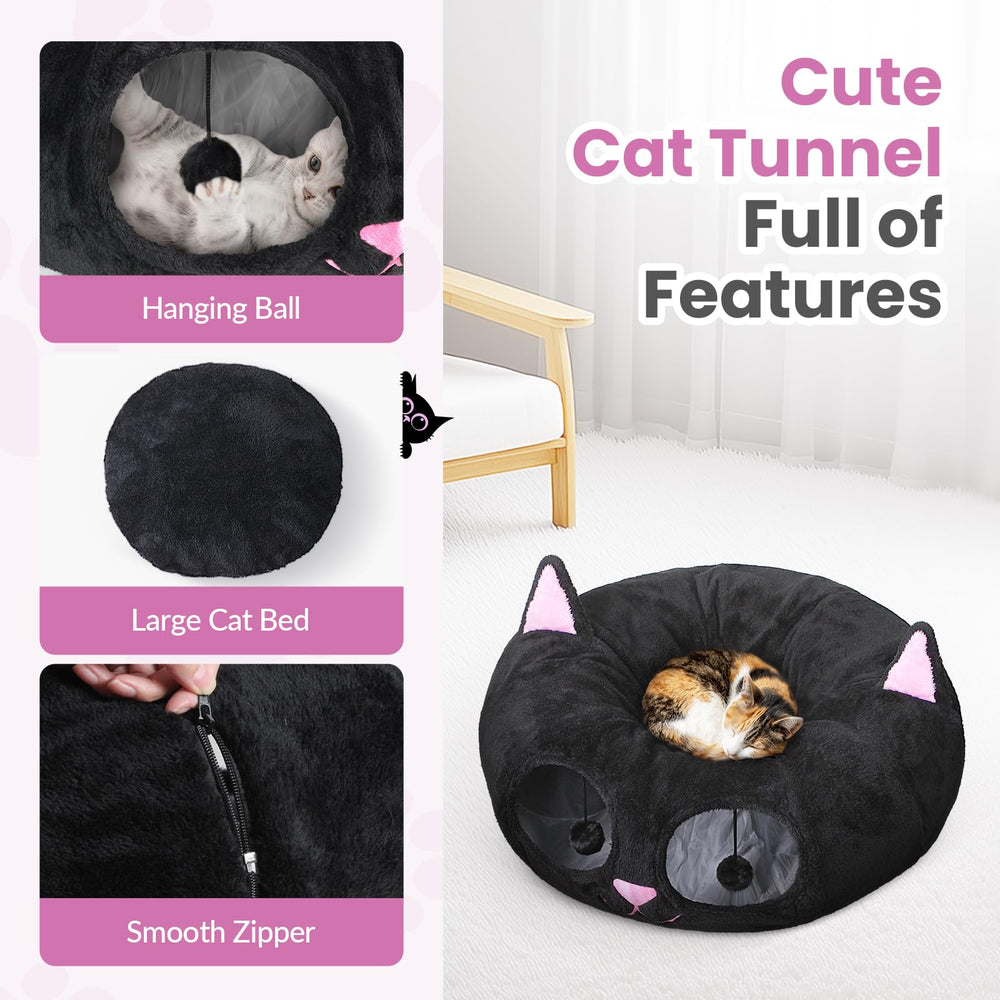 Baseola cat tunnel bed plush interior offers soft comfort after activity