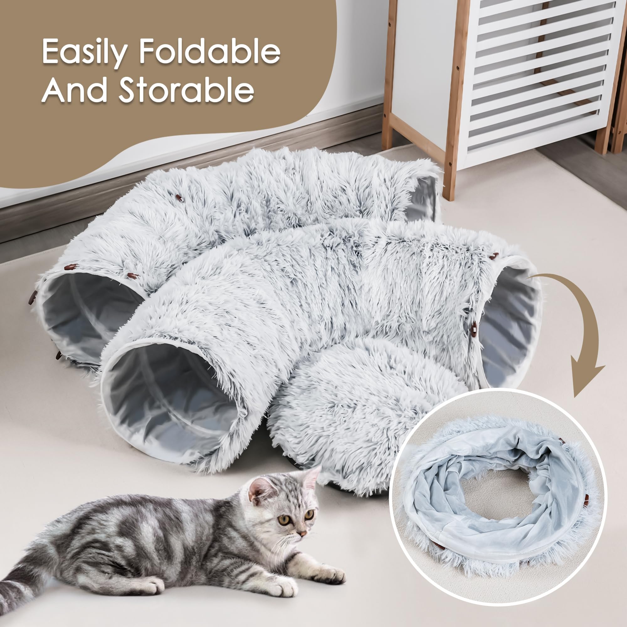 Baseola cat tunnel bed wide-opening offers easy entry and greater pet access.