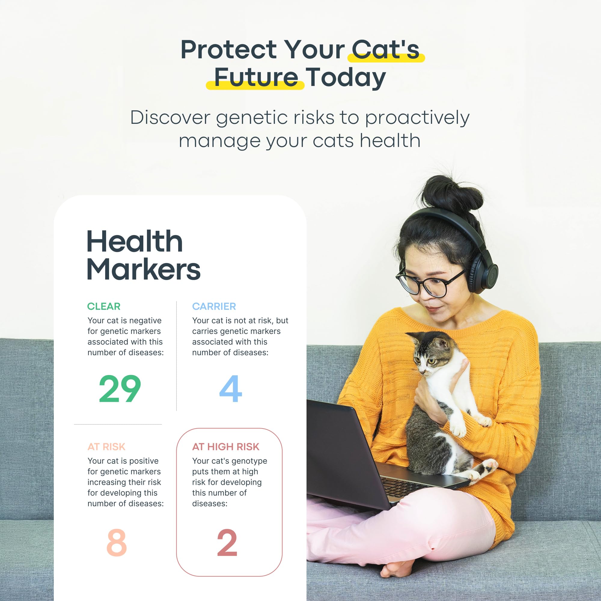 Basepaws Cat DNA Report health traits section shows disease risk markers for proactive care.