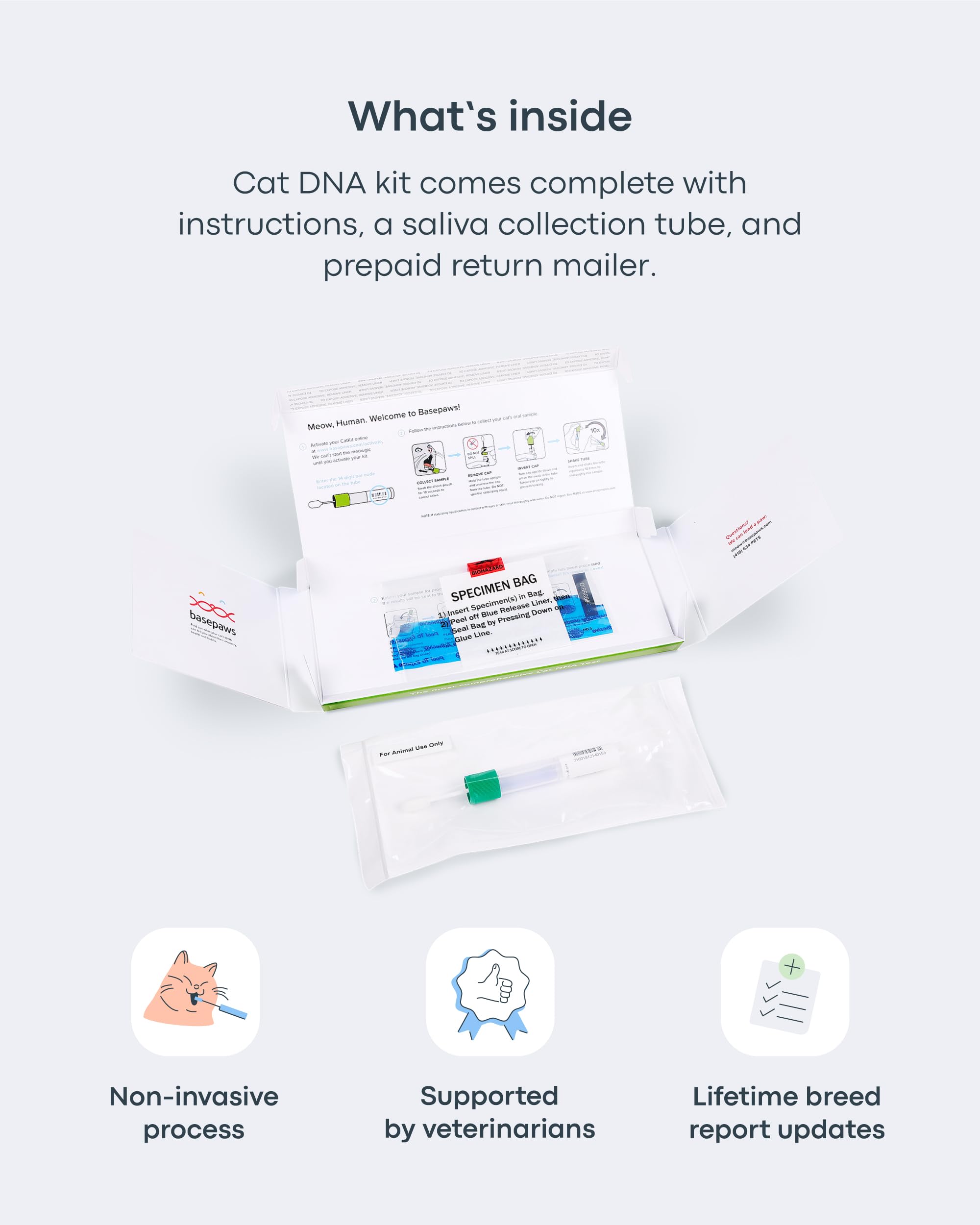 Basepaws Cat DNA Test Kit 2 Pack unboxing scene emphasizes ease of use.