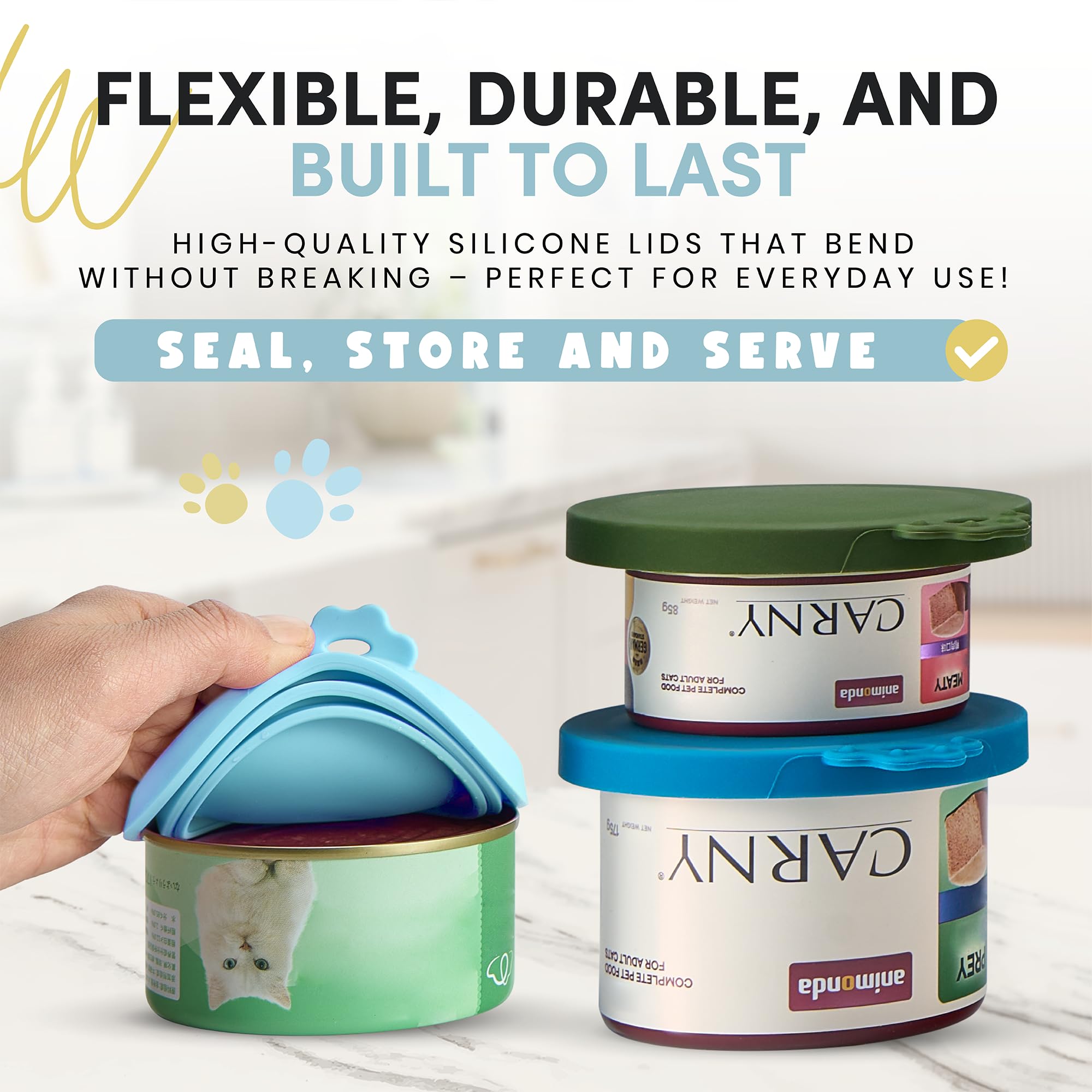 Basic Haus cat and dog food can lid features easy-remove tab for quick access.