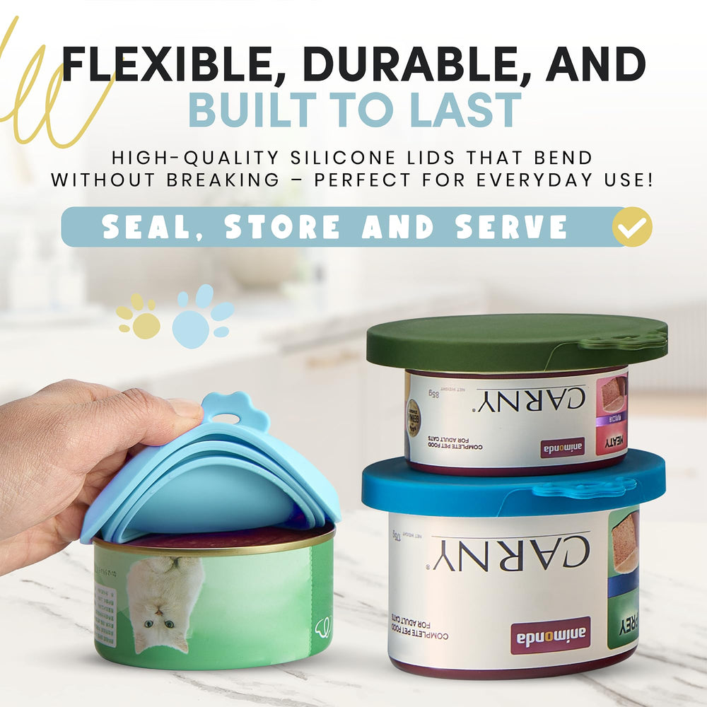Basic Haus cat and dog food can lid features easy-remove tab for quick access.