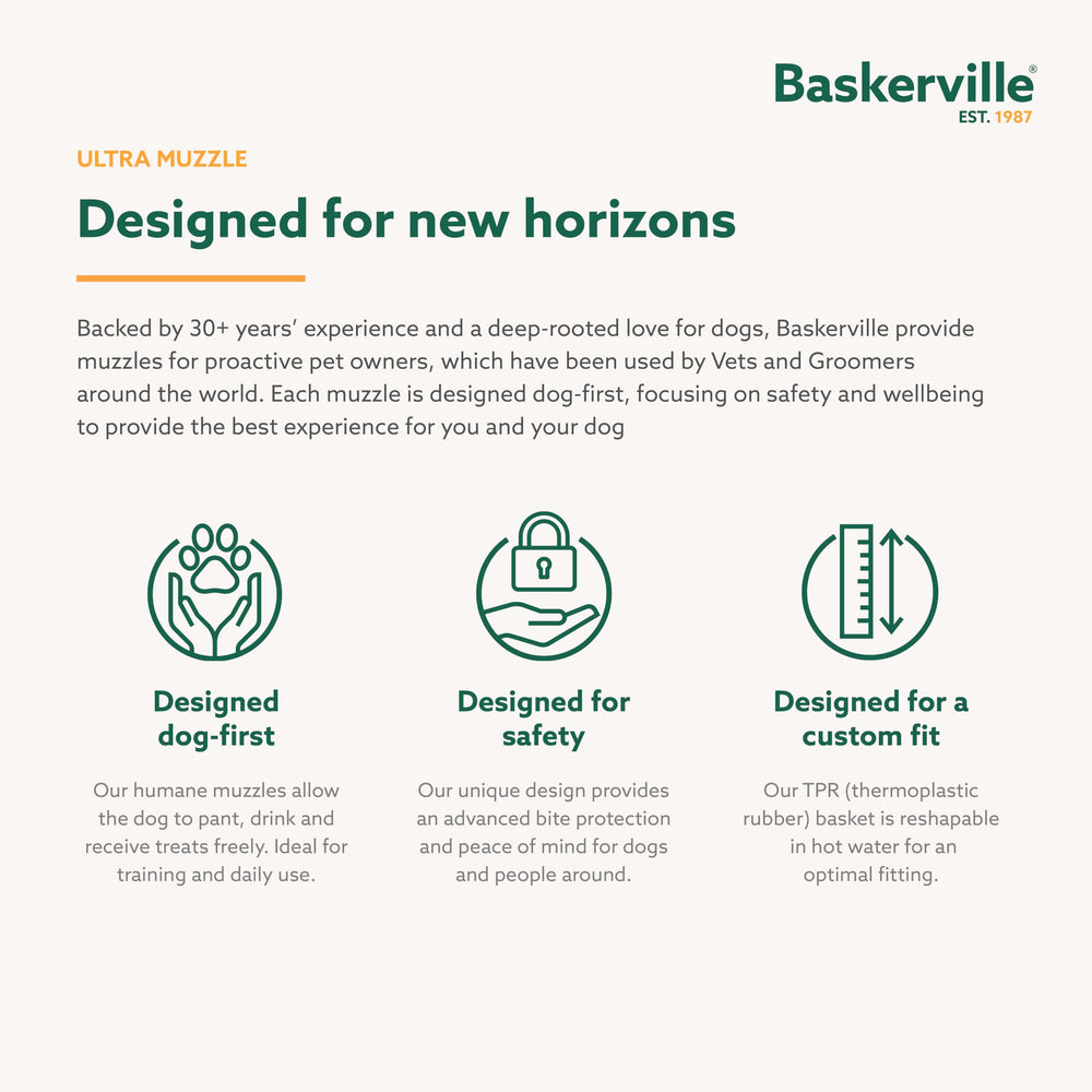 Baskerville Ultra Muzzle in training scenarios supports reward based behavior.