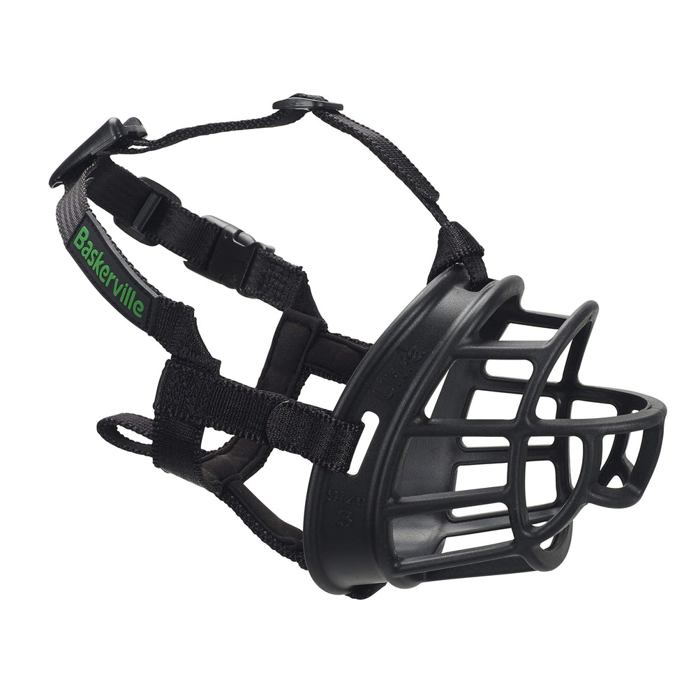 Baskerville Ultra Muzzle face closeup demonstrates breathable, comfortable design for daily walks.