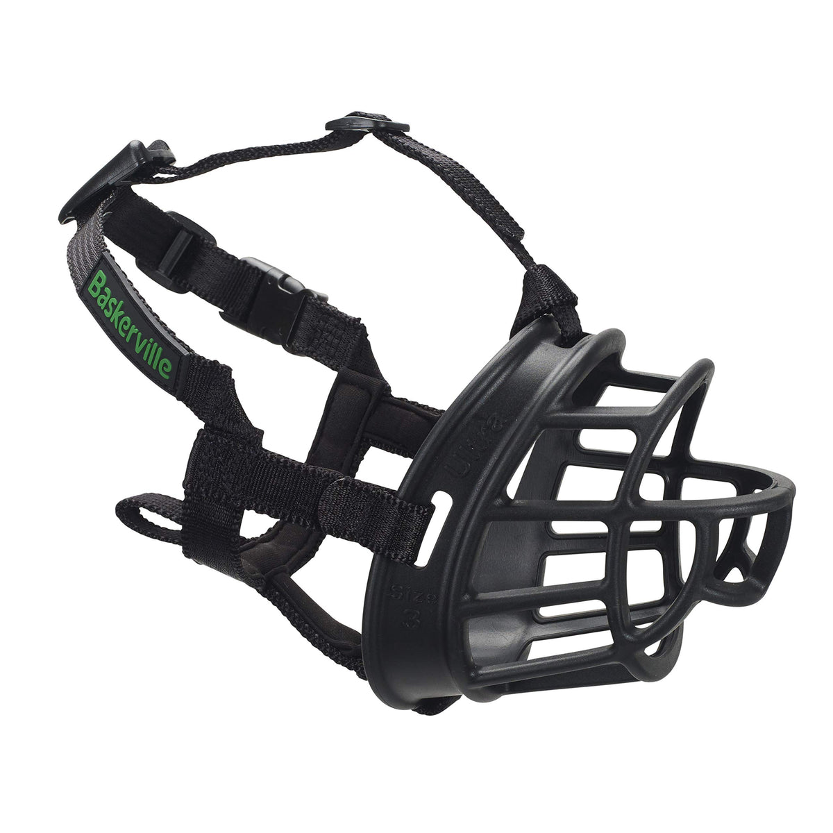 Baskerville Ultra Muzzle face closeup demonstrates breathable, comfortable design for daily walks.