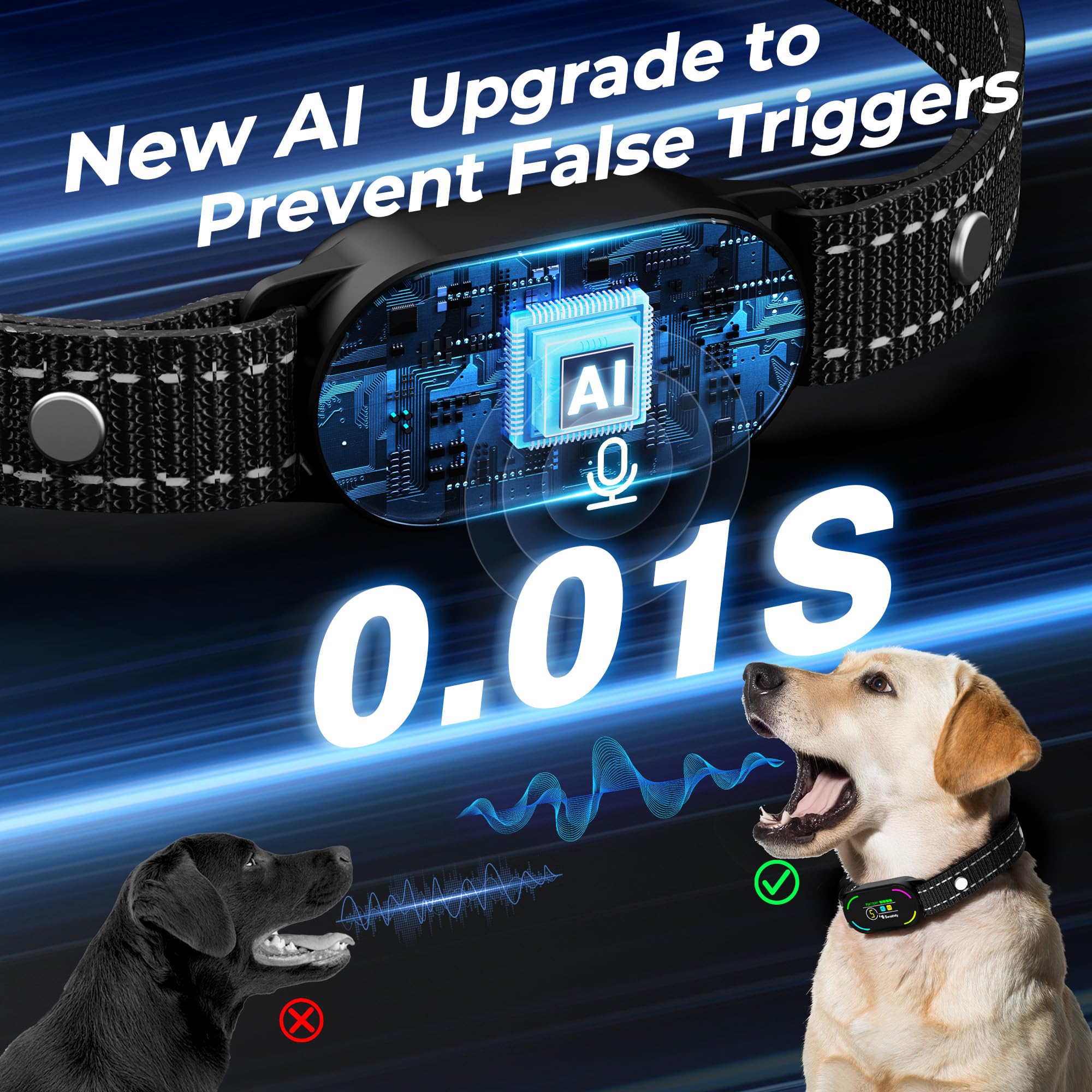 Bassflows dog bark collar side view highlights compact profile for comfortable all-day wear.