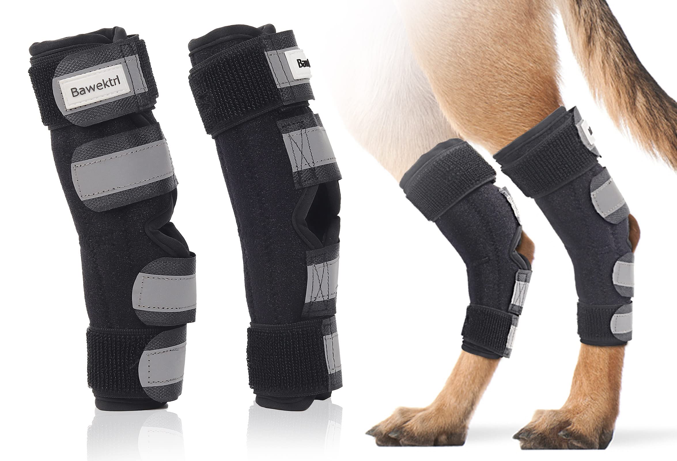 Bawektrl dog hock brace side view provides rear-leg stabilization during activity