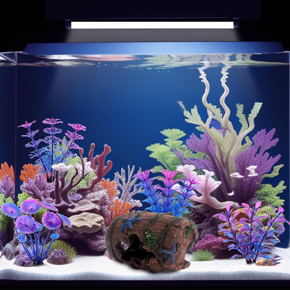 Bazayona Faeshoo aquarium scenery with barrel and plants for focal interest.