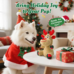 BBeary Christmas dog toy shows belly squeaker and crinkle antlers for interactive fun