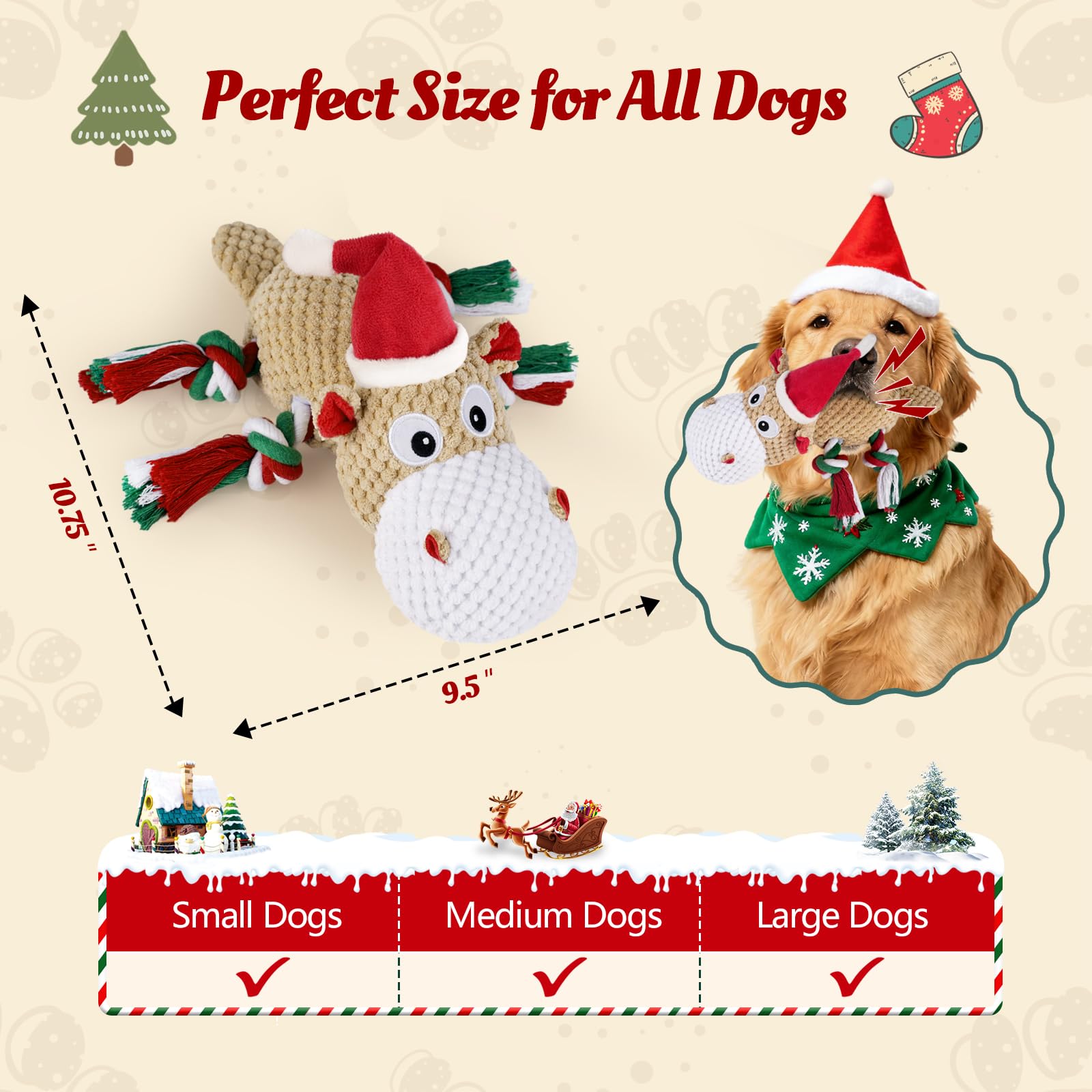 BBeary Christmas Hippo crinkle ears, offers playful noises for engaging sessions.