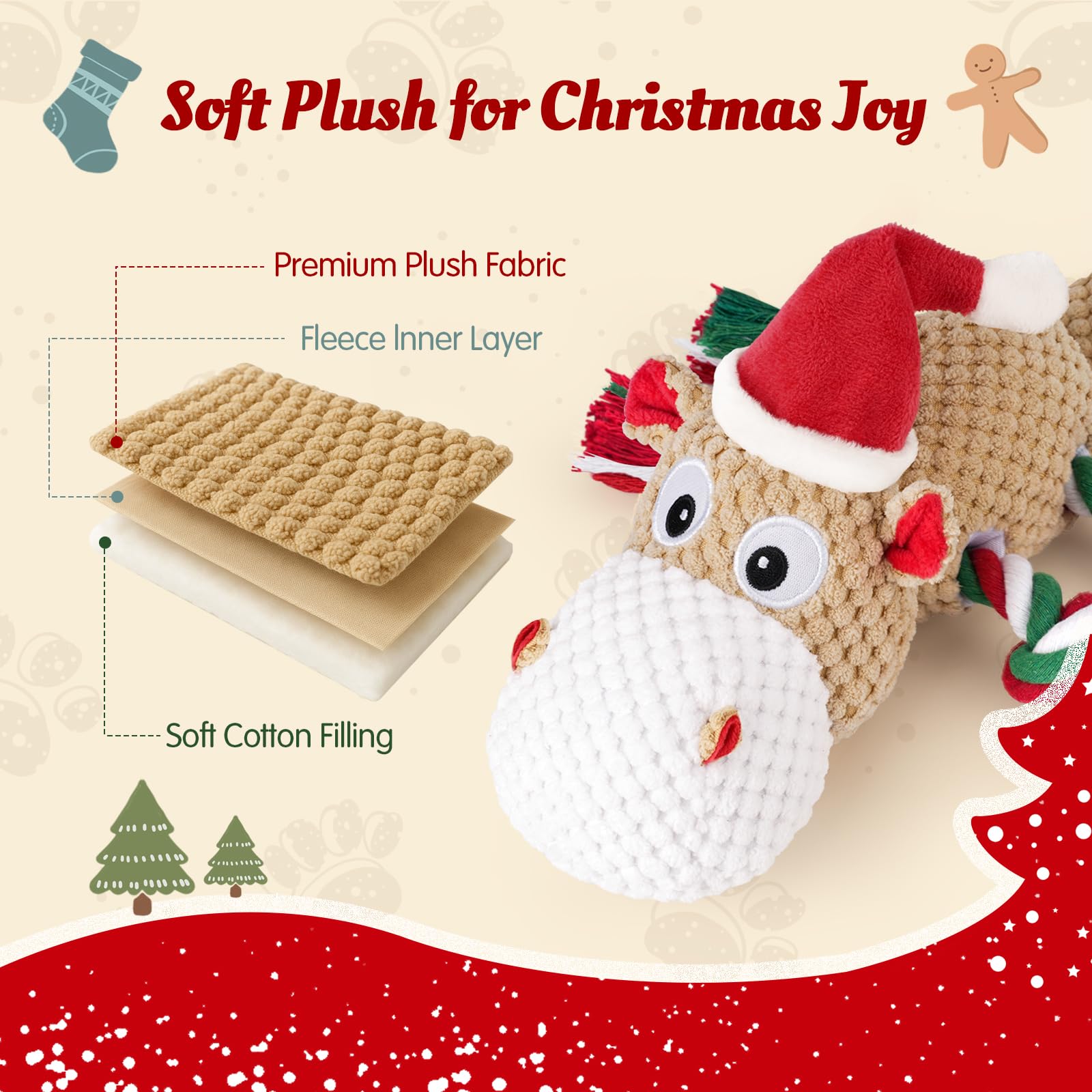 BBeary Christmas Hippo soft plush, gentle on gums for cozy chew sessions.