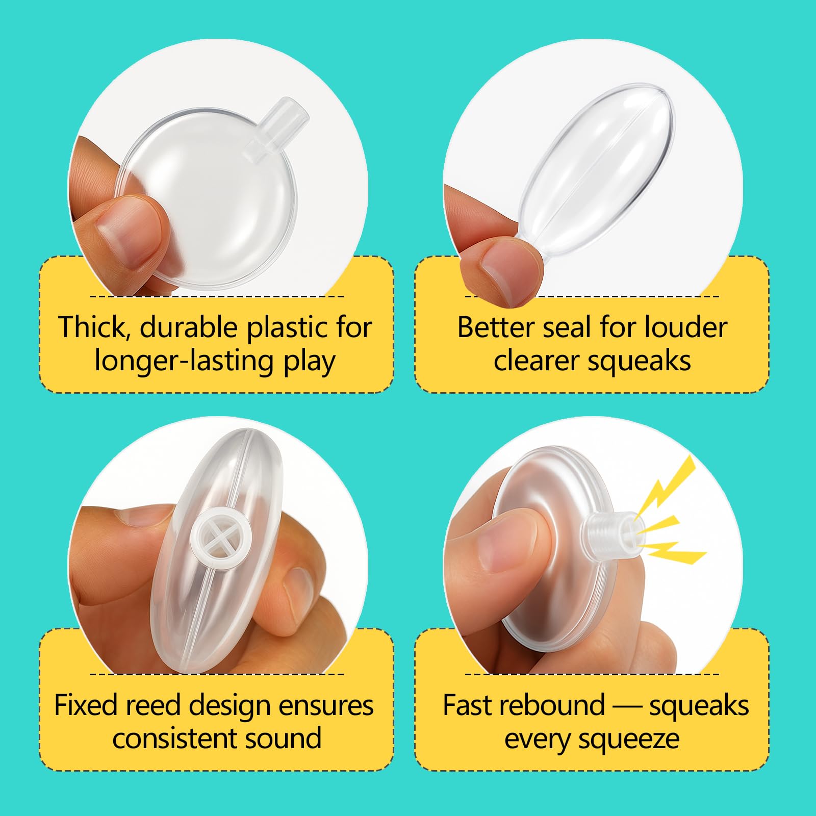 BBeary Squeakers packaging shows durable squeakers and tight seals for longevity.