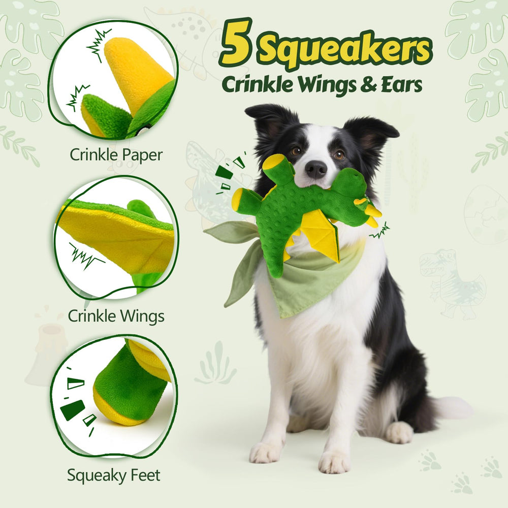 BBeary dragon squeaker toy shows multiple squeakers for extra audible fun.