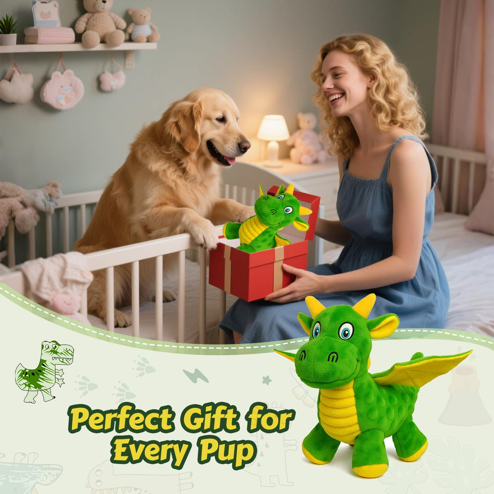 BBeary Squeaky Dragon toy on floor illustrating durable plush.