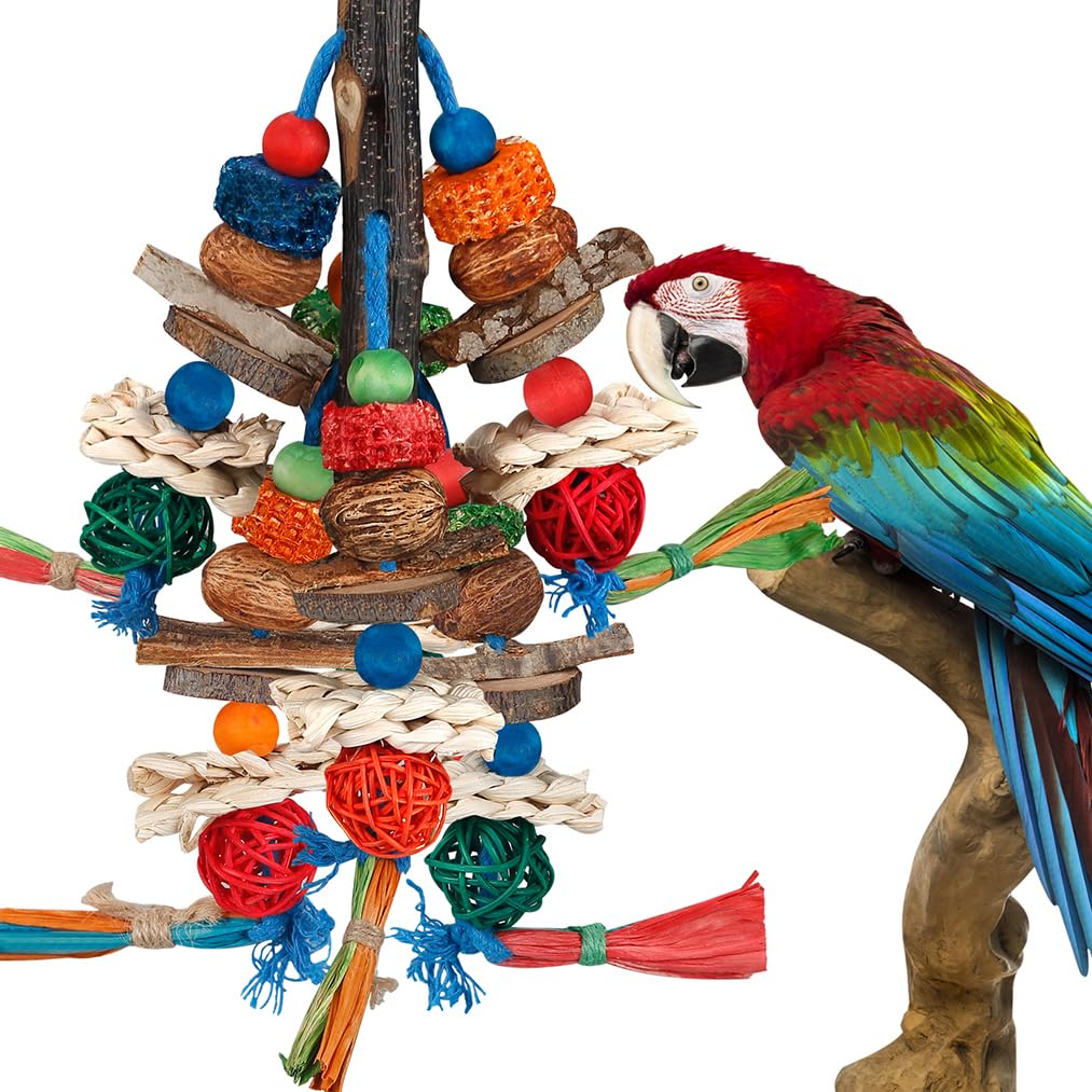 BBjinronjy bird chew toy assembly showing engaging natural materials for safe chewing