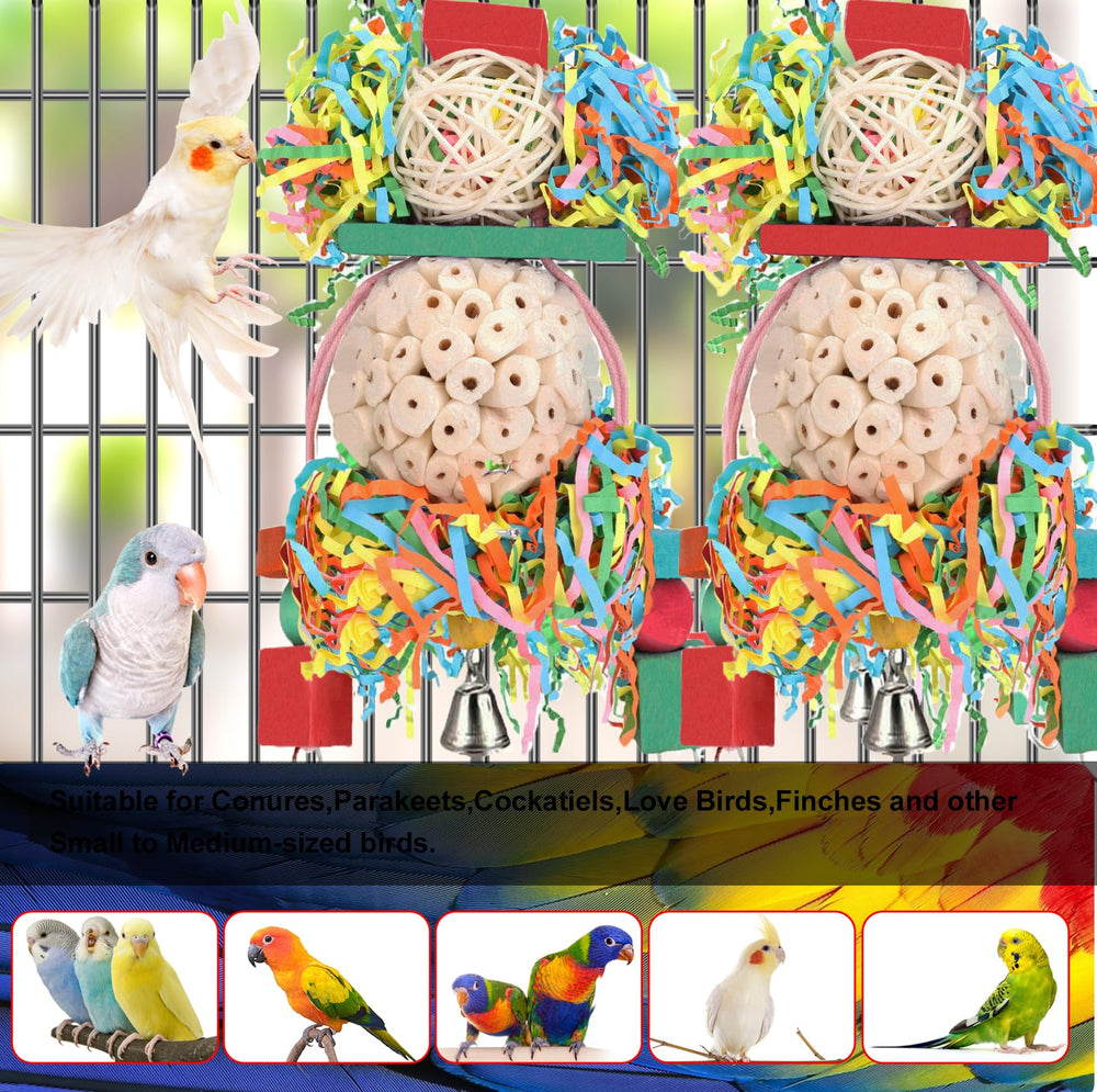 BBjinronjy bird toy with crinkle paper ready for shredding and enrichment.