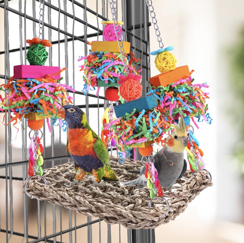 BBjinronjy hammock-playground supports active behaviors like pecking, nibbling, and preening