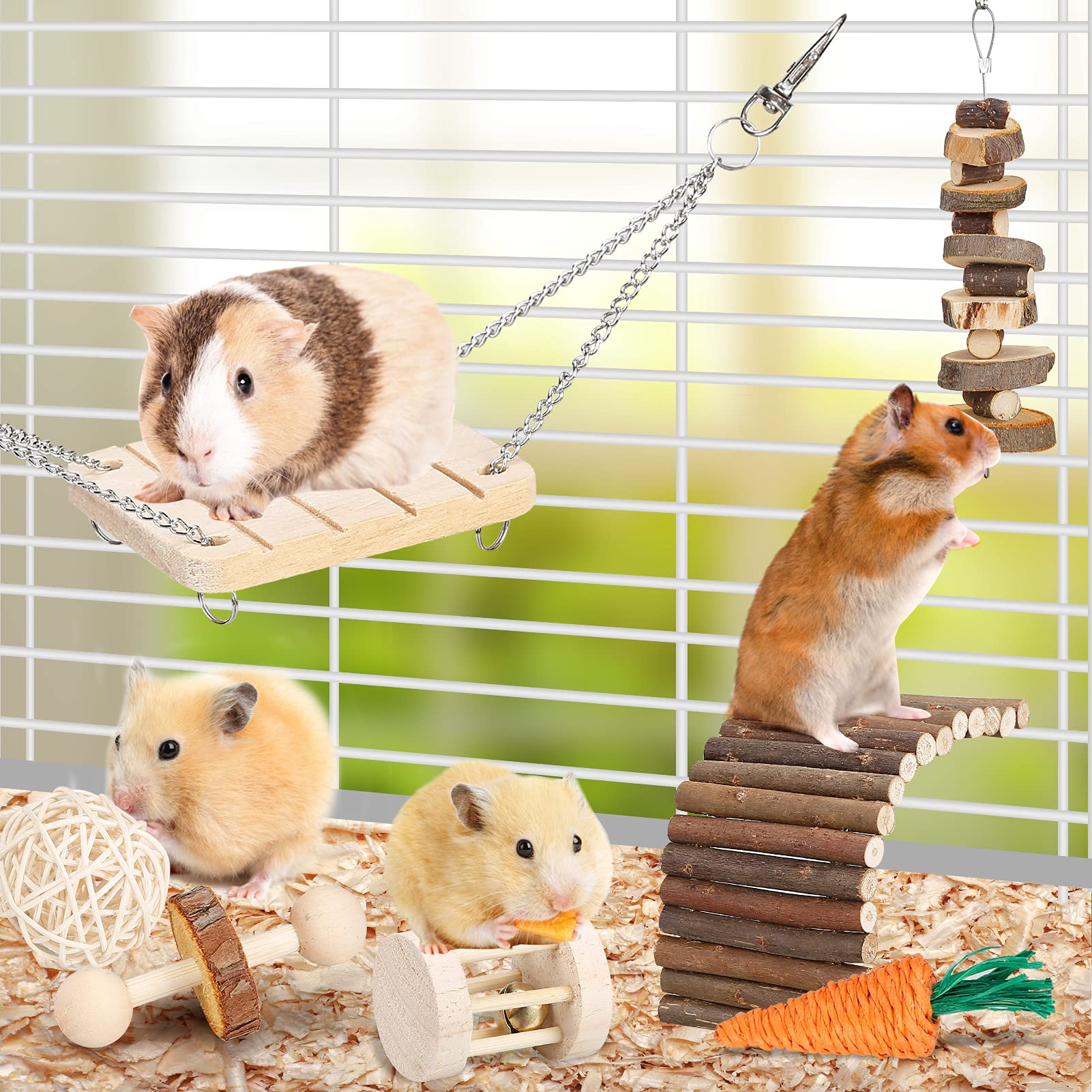 BBjinronjy hamster chew toys wooden-ladder-bridge encourages climbing and exercise.