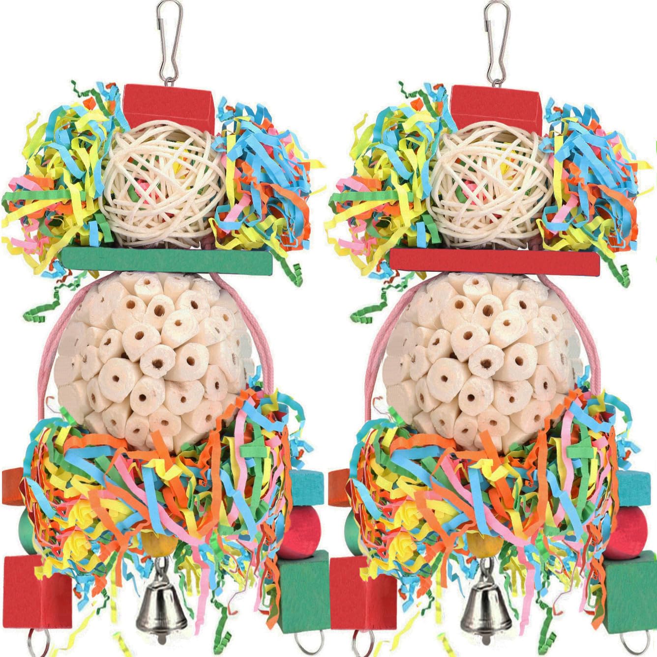 BBjinronjy sola ball hanging closeup shows safe foraging and beak exercise.