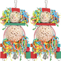 BBjinronjy sola ball hanging closeup shows safe foraging and beak exercise.