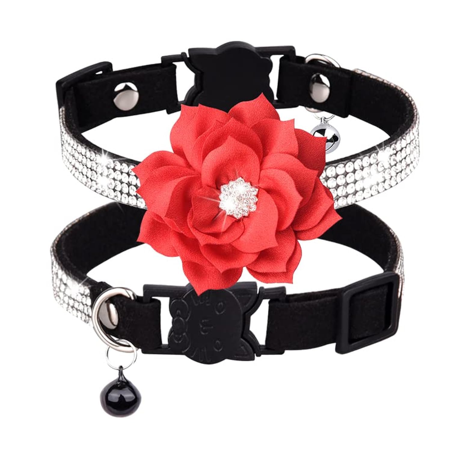 Bbmmayy cat collar with rhinestone flower on Black1 adds sparkle for daily wear
