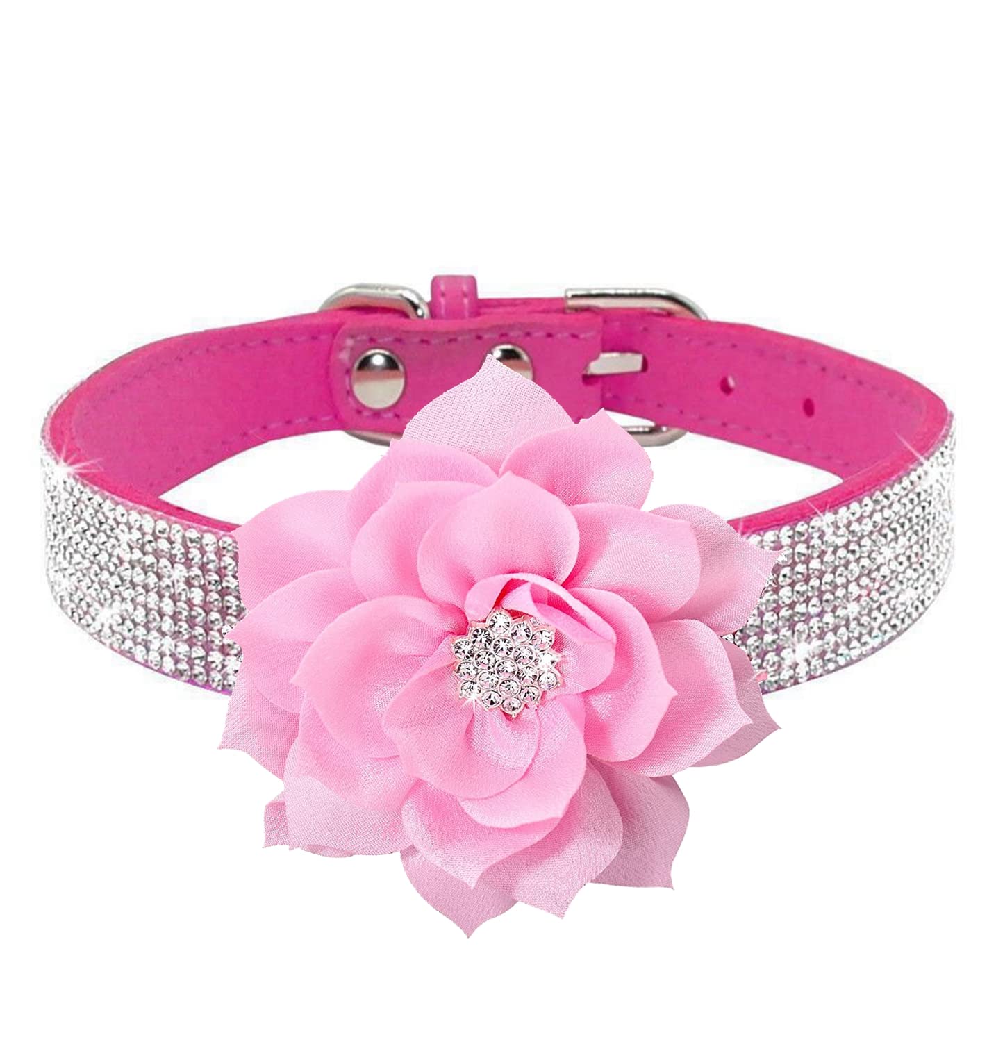 Bbmmayy cute dog collar rhinestone hot pink front view highlights sparkling stones for stylish pets